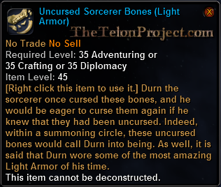 In-game tooltip for Uncursed Sorcerer Bones (Light Armor)