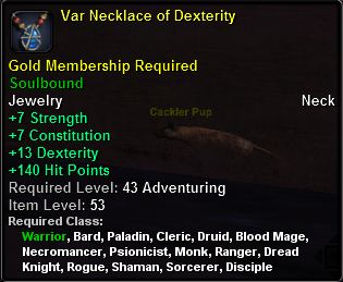 In-game tooltip for Var Necklace of Dexterity
