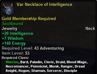 In-game tooltip for Var Necklace of Intelligence