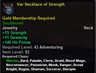 In-game tooltip for Var Necklace of Strength