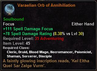 In-game tooltip for Varaelian Orb of Annihilation
