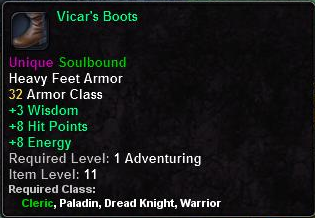 In-game tooltip for Vicar's Boots
