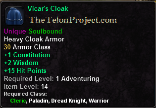 In-game tooltip for Vicar's Cloak