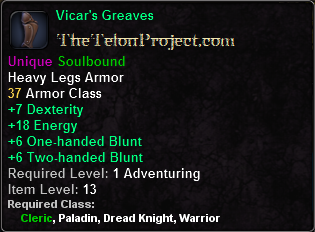 In-game tooltip for Vicar's Greaves