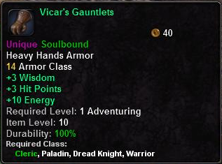 In-game tooltip for Vicar's Guantlets