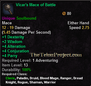 In-game tooltip for Vicar's Mace of Battle