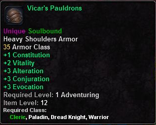 In-game tooltip for Vicar's Pauldrons