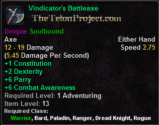 In-game tooltip for Vindicator's Battleaxe
