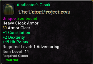 In-game tooltip for Vindicator's Cloak