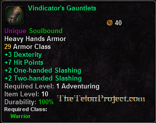 In-game tooltip for Vindicator's Gauntlets