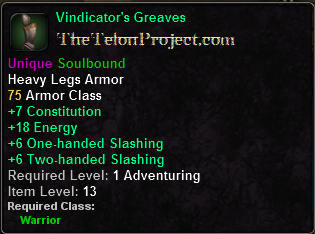 In-game tooltip for Vindicator's Greaves