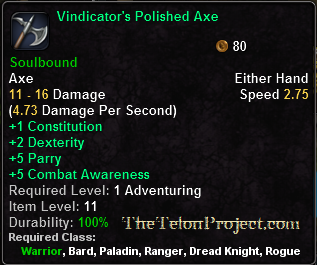 In-game tooltip for Vindicator's Polished Axe