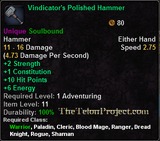 In-game tooltip for Vindicator's Polished Hammer