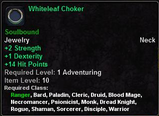 In-game tooltip for Whiteleaf Choker