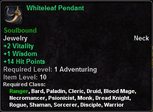 In-game tooltip for Whiteleaf Pendant
