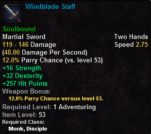 In-game tooltip for Windblade Staff