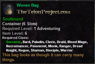 In-game tooltip for Woven Bag