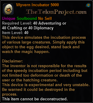 In-game tooltip for Wyvern Incubator 5000
