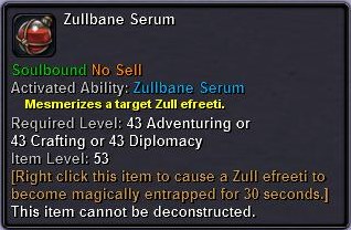 In-game tooltip for Zullbane Serum