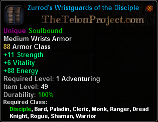 In-game tooltip for Zurrod's Wristguards of the Disciple