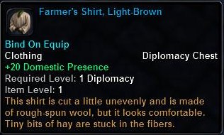In-game tooltip for Farmer's Shirt, Light-Brown