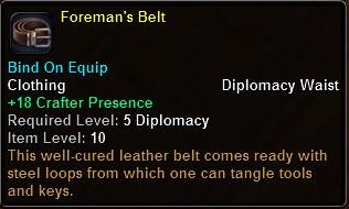 In-game tooltip for Foremans Belt