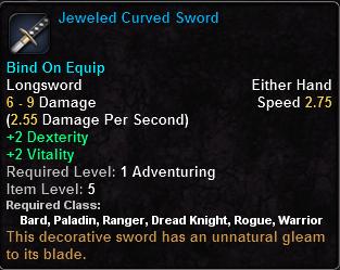 In-game tooltip for Jeweled Curved Sword