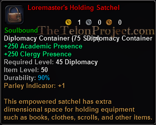 In-game tooltip for Loremaster's Holding Satchel