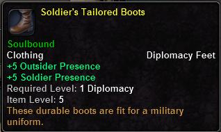 In-game tooltip for Soldier's Tailored Boots