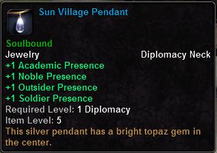 In-game tooltip for Sun Village Pendant