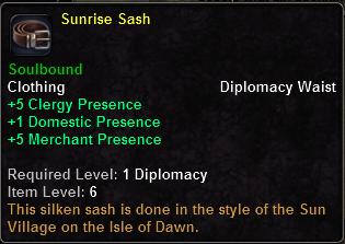In-game tooltip for Sunrise Sash