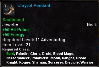 In-game tooltip for Chrysol Pendant