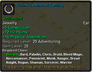 In-game tooltip for Citrine Feathered Earring