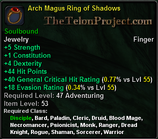 In-game tooltip for Arch Magus Ring Of Shadows
