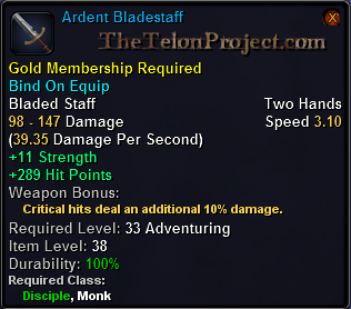 In-game tooltip for Ardent Bladestaff