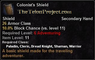 In-game tooltip for Colonist's Shield