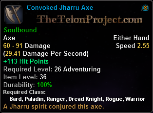 In-game tooltip for Convoked Jharru Axe