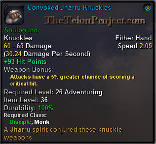 In-game tooltip for Convoked Jharru Knuckles