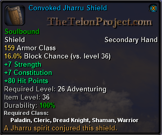 In-game tooltip for Convoked Jharru Shield