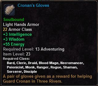 In-game tooltip for Cronan's Gloves