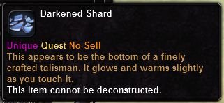 In-game tooltip for Darkened Shard