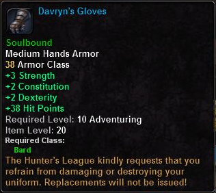 In-game tooltip for Davryn's Gloves