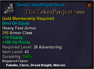 In-game tooltip for Dented Sandforged Boots