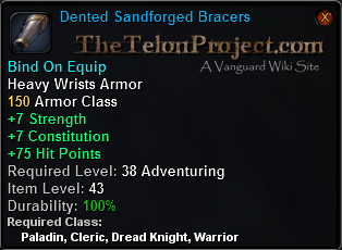 In-game tooltip for Dented Sandforged Bracers