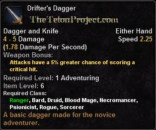 In-game tooltip for Drifter's Dagger