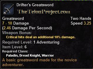 In-game tooltip for Drifter's Greatsword