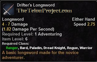 In-game tooltip for Drifter's Longsword