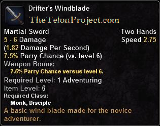 In-game tooltip for Drifter's Windblade