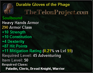 In-game tooltip for Durable Gloves Of The Phage