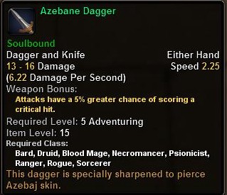 In-game tooltip for Azebane Dagger
